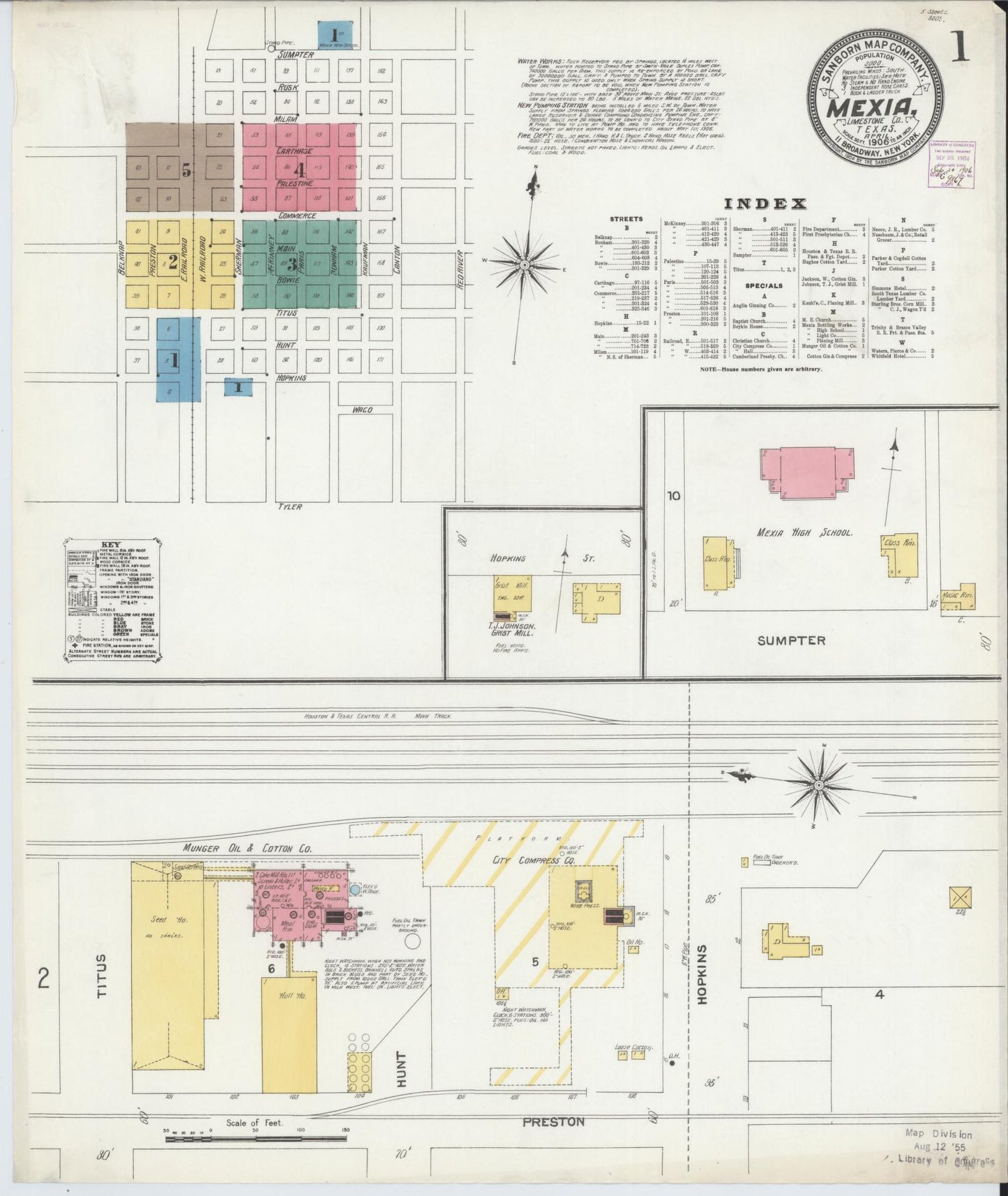 Sanborn Fire Insurance Map from Mexia, Limestone County, Texas (1906), Sheet #0001 - Complete Map Set gallery image, historic Sanborn map, vintage wall art, Texas Texas