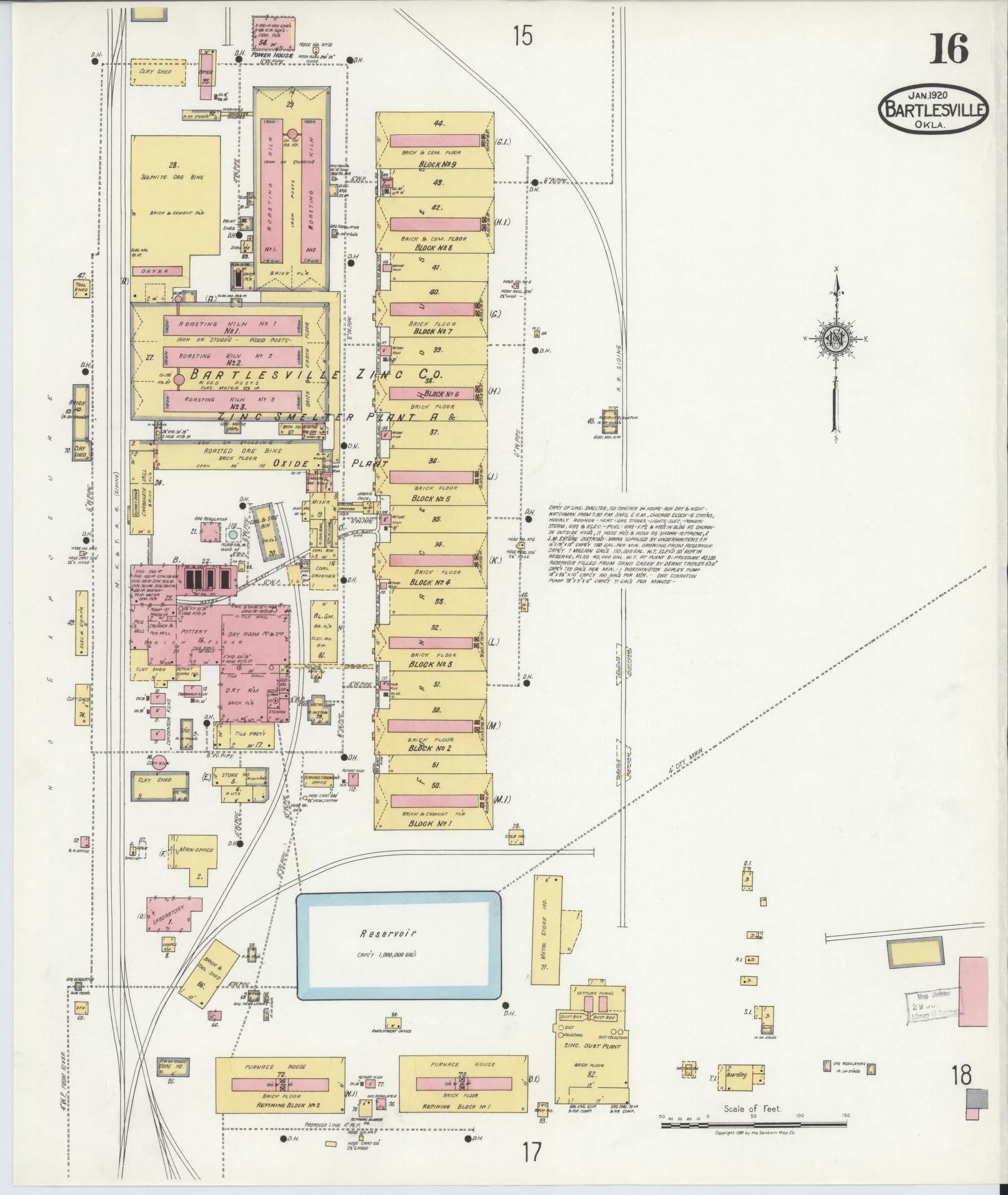 Sanborn Fire Insurance Map from Bartlesville, Washington County, Oklahoma (1920), Sheet #0016 - Historic Sanborn Fire Insurance Map Print, vintage old map wall art, antique decor, genealogy gift, Oklahoma Oklahoma map