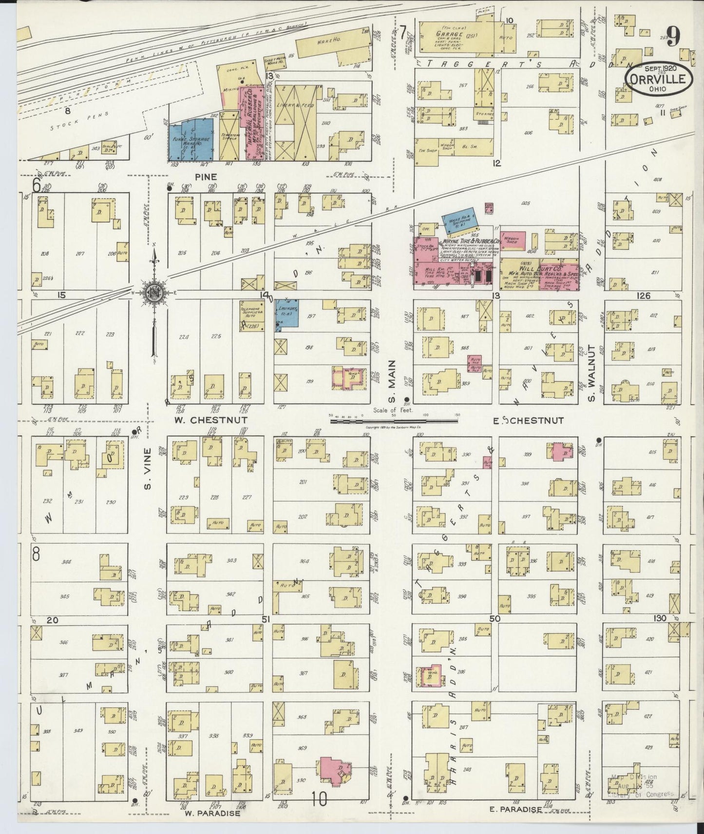 Sanborn Fire Insurance Map from Orrville, Wayne County, Ohio (1920), Sheet #0009 - Complete Map Set gallery image, historic Sanborn map, vintage wall art, Ohio Ohio