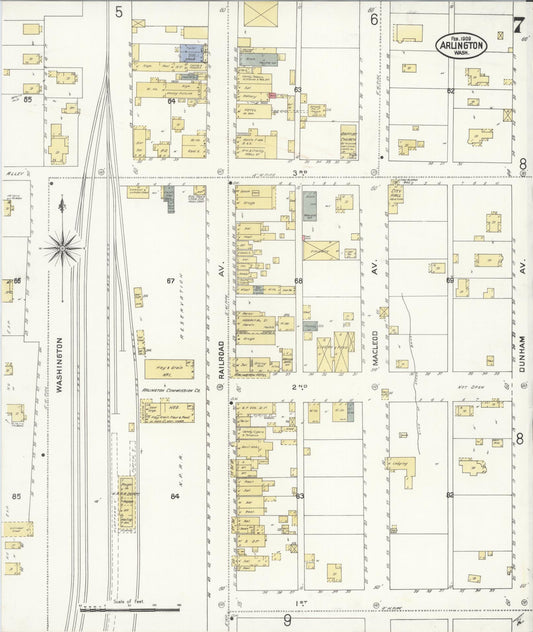 Sanborn Fire Insurance Map from Arlington, Snohomish County, Washington (1909), Sheet #0007 - Historic Sanborn Fire Insurance Map Print, vintage old map wall art, antique decor, genealogy gift, Washington Washington map
