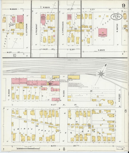 Sanborn Fire Insurance Map from Peru, Miami County, Indiana (1899), Sheet #0009 - Complete Map Set gallery image, historic Sanborn map, vintage wall art, Indiana Indiana