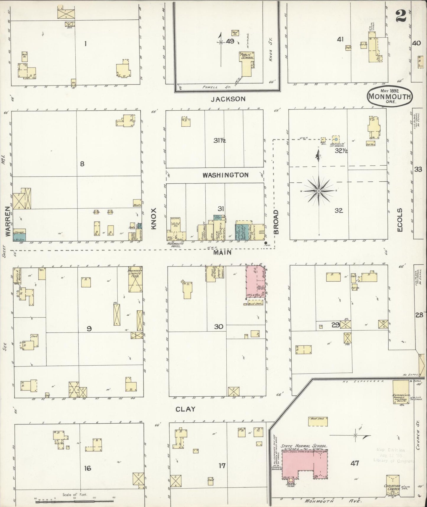 Sanborn Fire Insurance Map from Monmouth, Polk County, Oregon (1892), Sheet #0002 - Complete Map Set gallery image, historic Sanborn map, vintage wall art, Oregon Oregon