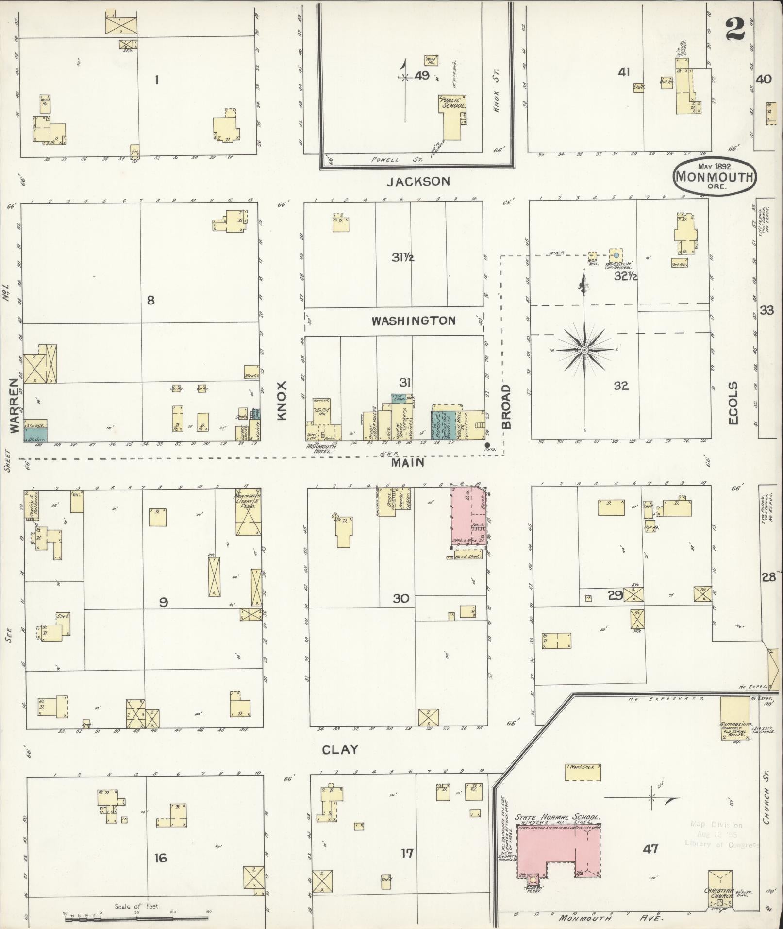 Sanborn Fire Insurance Map from Monmouth, Polk County, Oregon (1892), Sheet #0002 - Complete Map Set gallery image, historic Sanborn map, vintage wall art, Oregon Oregon