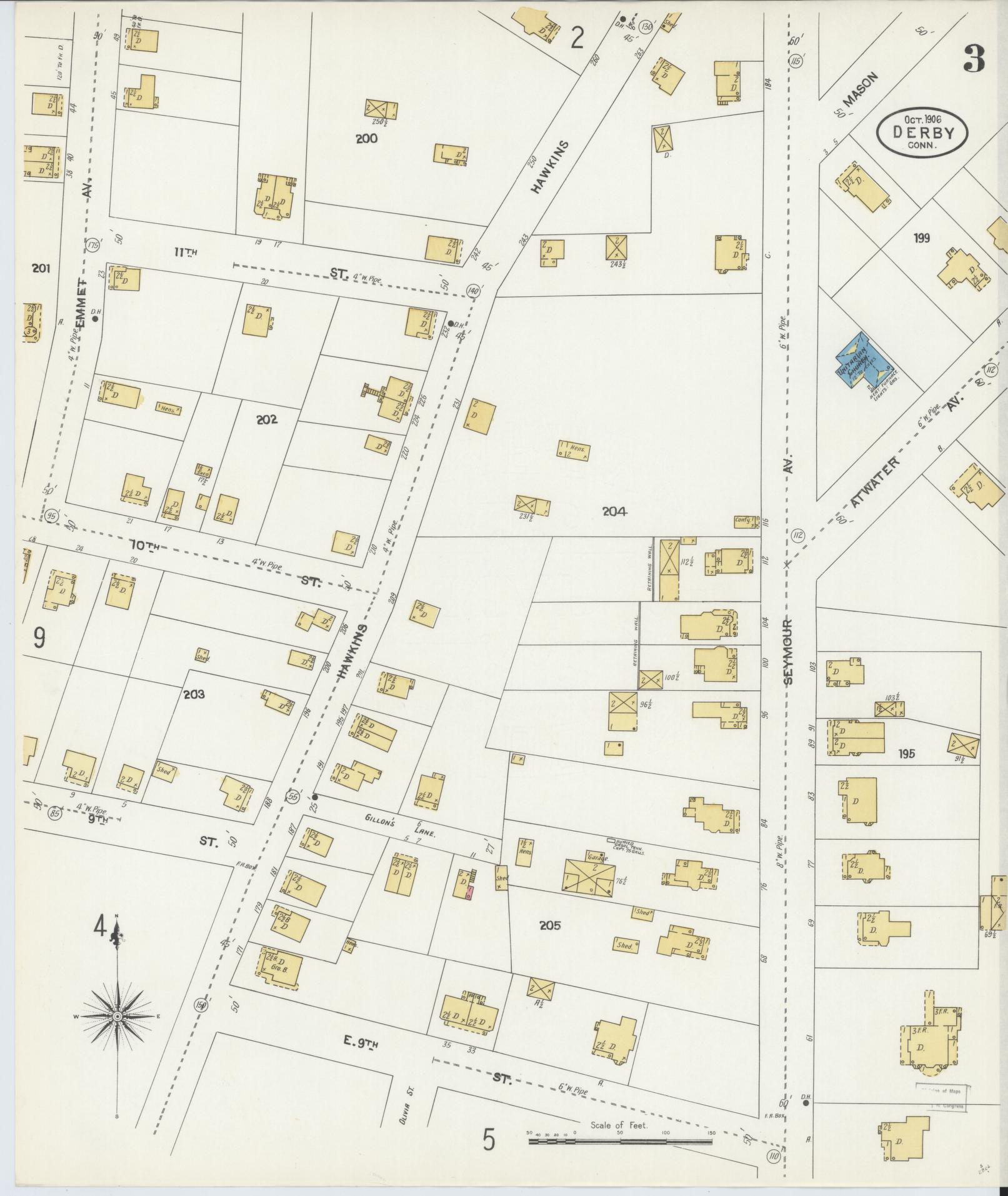 Sanborn Fire Insurance Map from Derby, New Haven County, Connecticut (1906), Sheet #0003 - Complete Map Set gallery image, historic Sanborn map, vintage wall art, Connecticut Connecticut