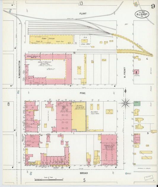 Sanborn Fire Insurance Map from Albany, Dougherty County, Georgia (1900), Sheet #0009 - Historic Sanborn Fire Insurance Map Print, vintage old map wall art, antique decor, genealogy gift, Georgia Georgia map
