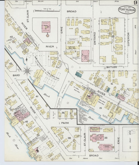 Sanborn Fire Insurance Map from Port Huron, Saint Clair County, Michigan (1887), Sheet #0009 - Historic Sanborn Fire Insurance Map Print, vintage old map wall art, antique decor, genealogy gift, Michigan Michigan map