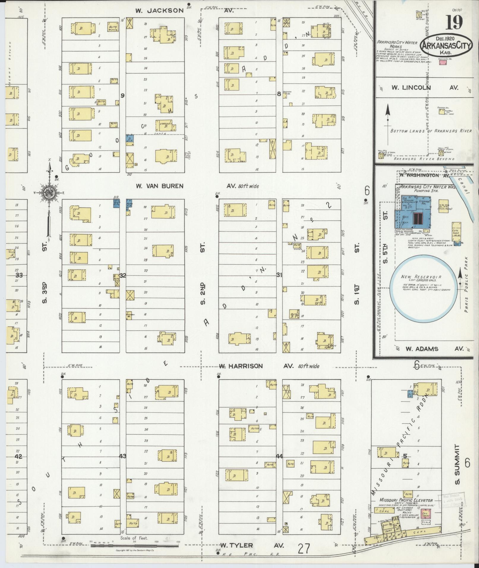Sanborn Fire Insurance Map from Arkansas City, Cowley County, Kansas (1920), Sheet #0019 - Complete Map Set gallery image, historic Sanborn map, vintage wall art, Arkansas Arkansas