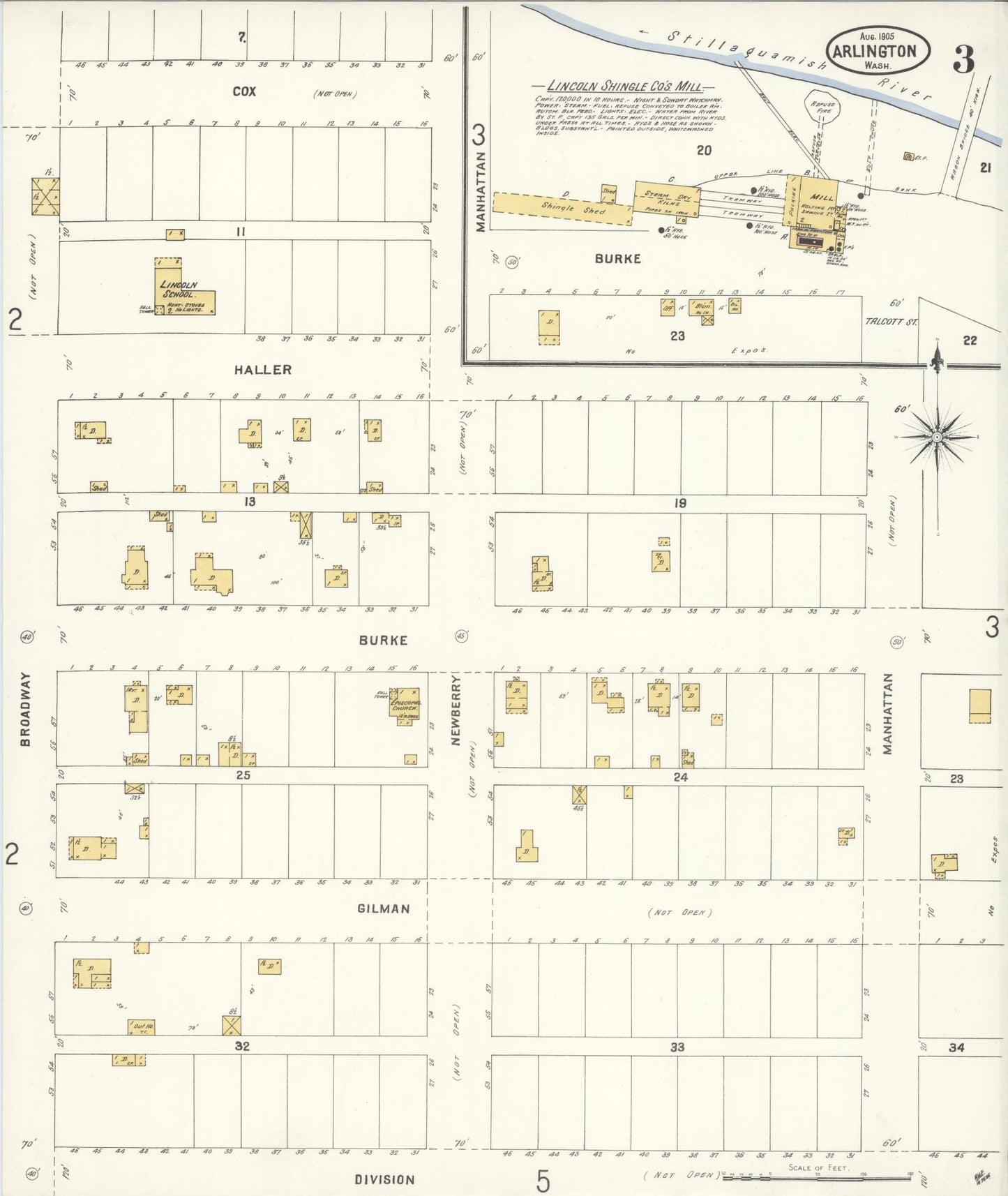 Sanborn Fire Insurance Map from Arlington, Snohomish County, Washington (1905), Sheet #0003 - Historic Sanborn Fire Insurance Map Print, vintage old map wall art, antique decor, genealogy gift, Washington Washington map