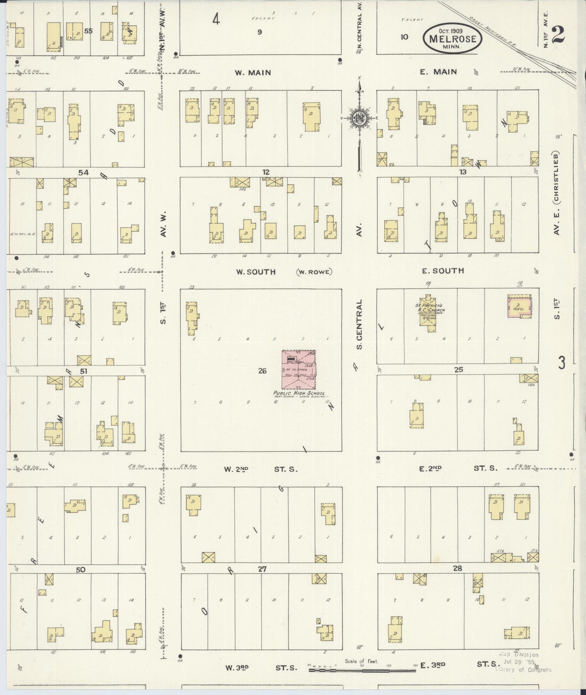 Sanborn Fire Insurance Map from Melrose, Stearns County, Minnesota (1909), Sheet #0002 - Complete Map Set gallery image, historic Sanborn map, vintage wall art, Minnesota Minnesota