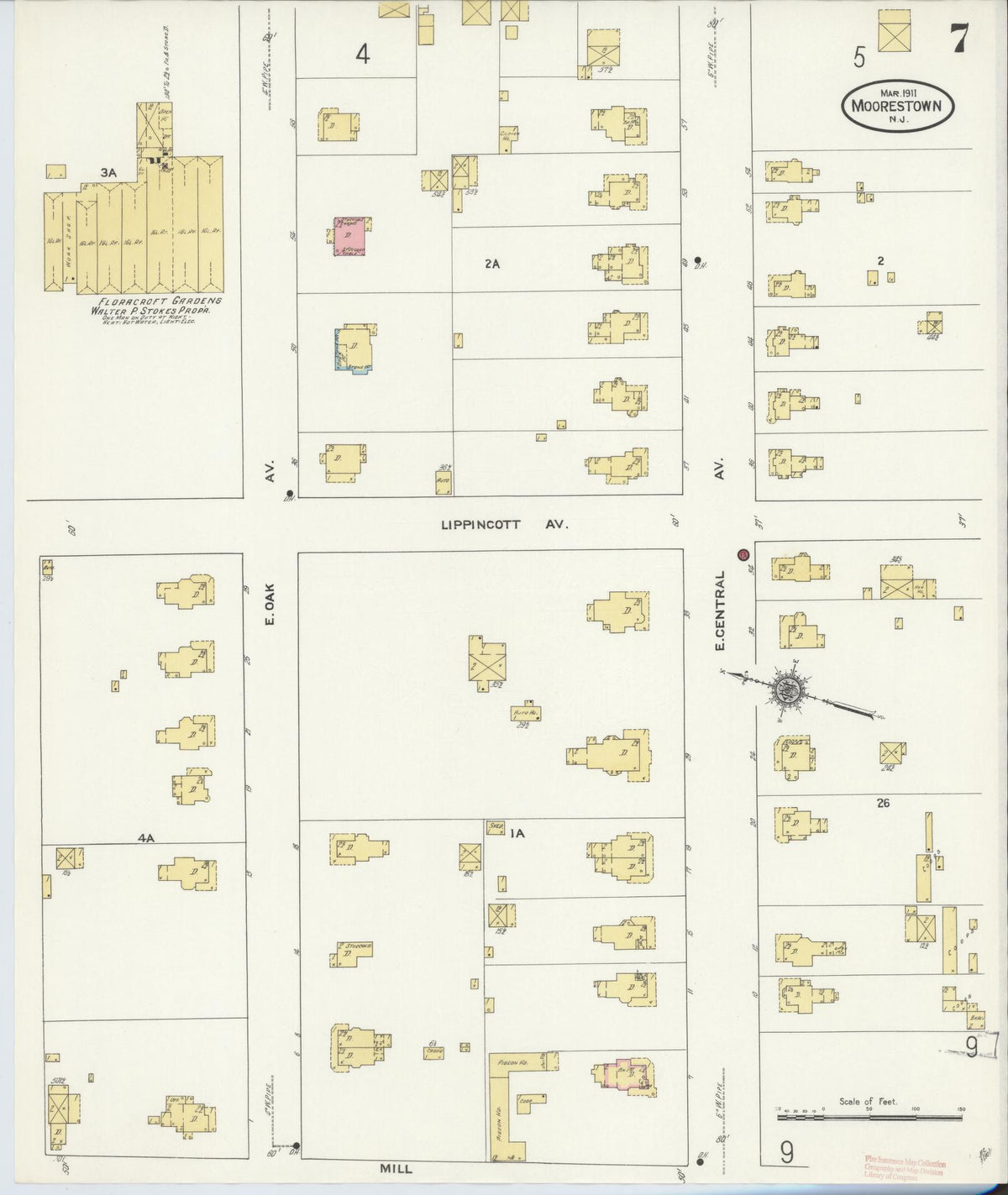 Sanborn Fire Insurance Map from Moorestown, Burlington County, New Jersey (1911), Sheet #0007 - Complete Map Set gallery image, historic Sanborn map, vintage wall art, New Jersey New Jersey