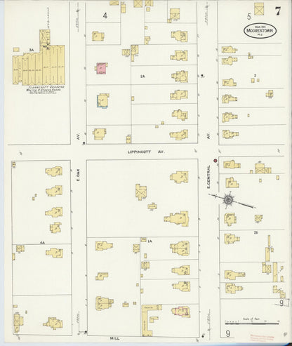 Sanborn Fire Insurance Map from Moorestown, Burlington County, New Jersey (1911), Sheet #0007 - Complete Map Set gallery image, historic Sanborn map, vintage wall art, New Jersey New Jersey