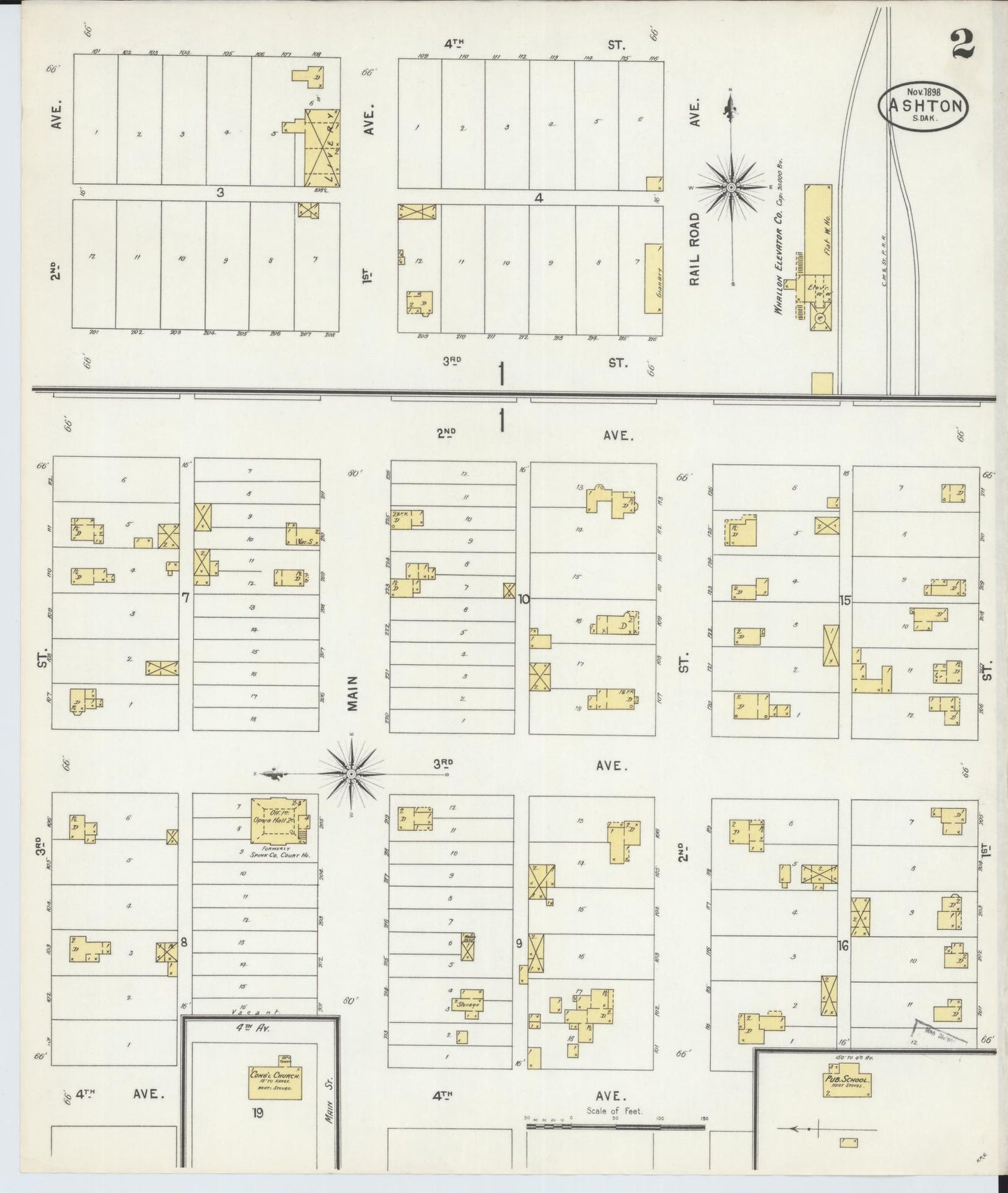 Sanborn Fire Insurance Map from Ashton, Spink County, South Dakota (1898), Sheet #0002 - Complete Map Set gallery image, historic Sanborn map, vintage wall art, South Dakota South Dakota