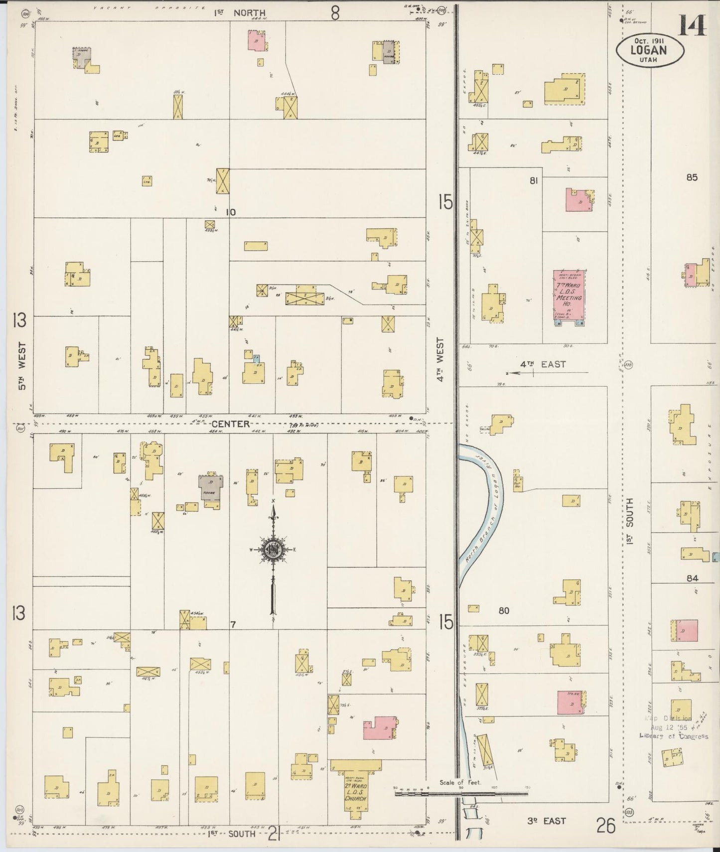 Sanborn Fire Insurance Map from Logan, Cache County, Utah (1911), Sheet #0014 - Complete Map Set gallery image, historic Sanborn map, vintage wall art, Utah Utah