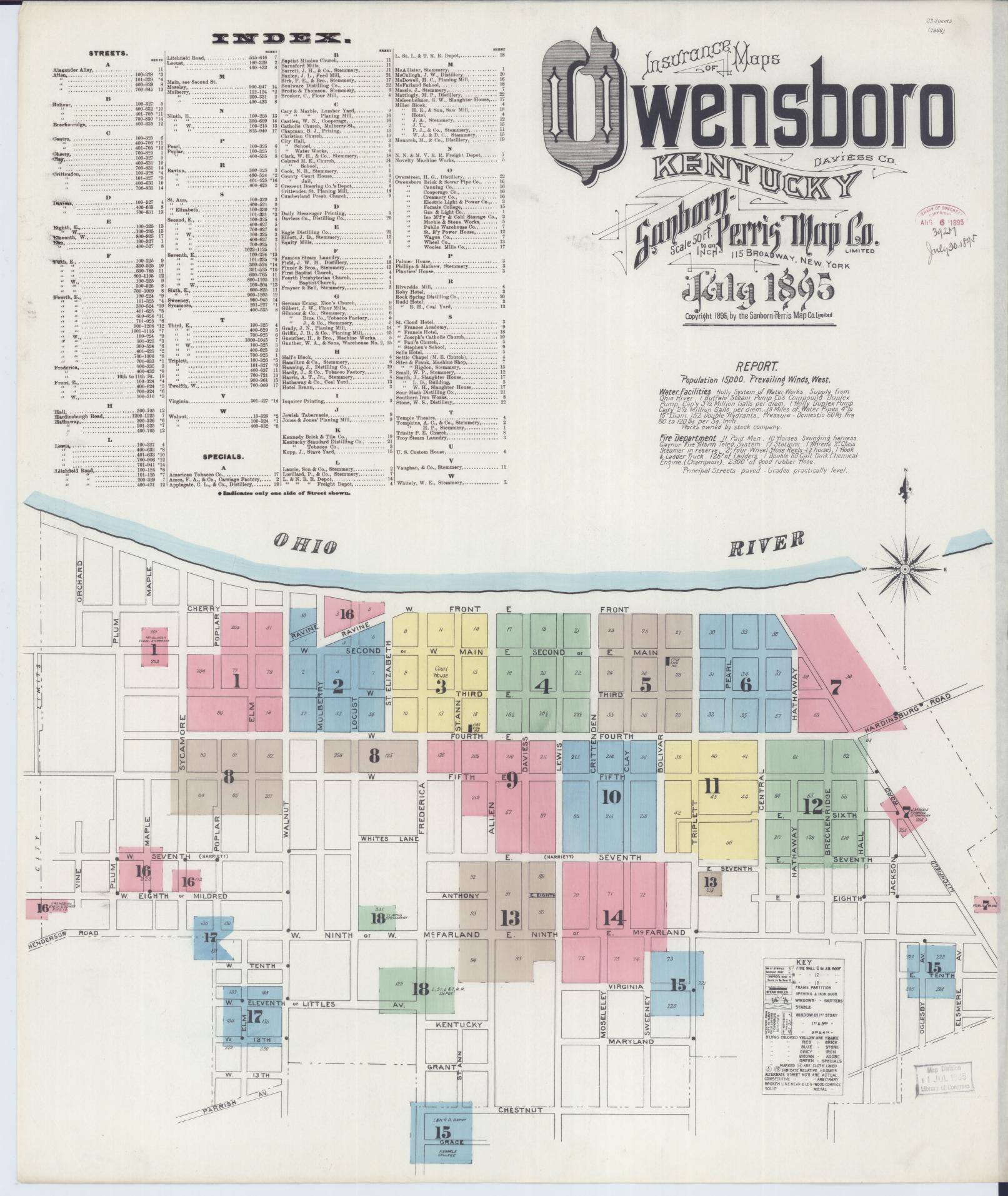 Sanborn Fire Insurance Map from Owensboro, Daviess County, Kentucky. (1895) – Historic Sanborn Fire Insurance Map Print