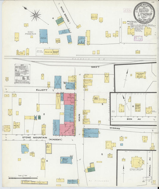 Sanborn Fire Insurance Map from Lithonia, Dekalb County, Georgia (1909), Sheet #0001 - Historic Sanborn Fire Insurance Map Print, vintage old map wall art, antique decor, genealogy gift, Georgia Georgia map