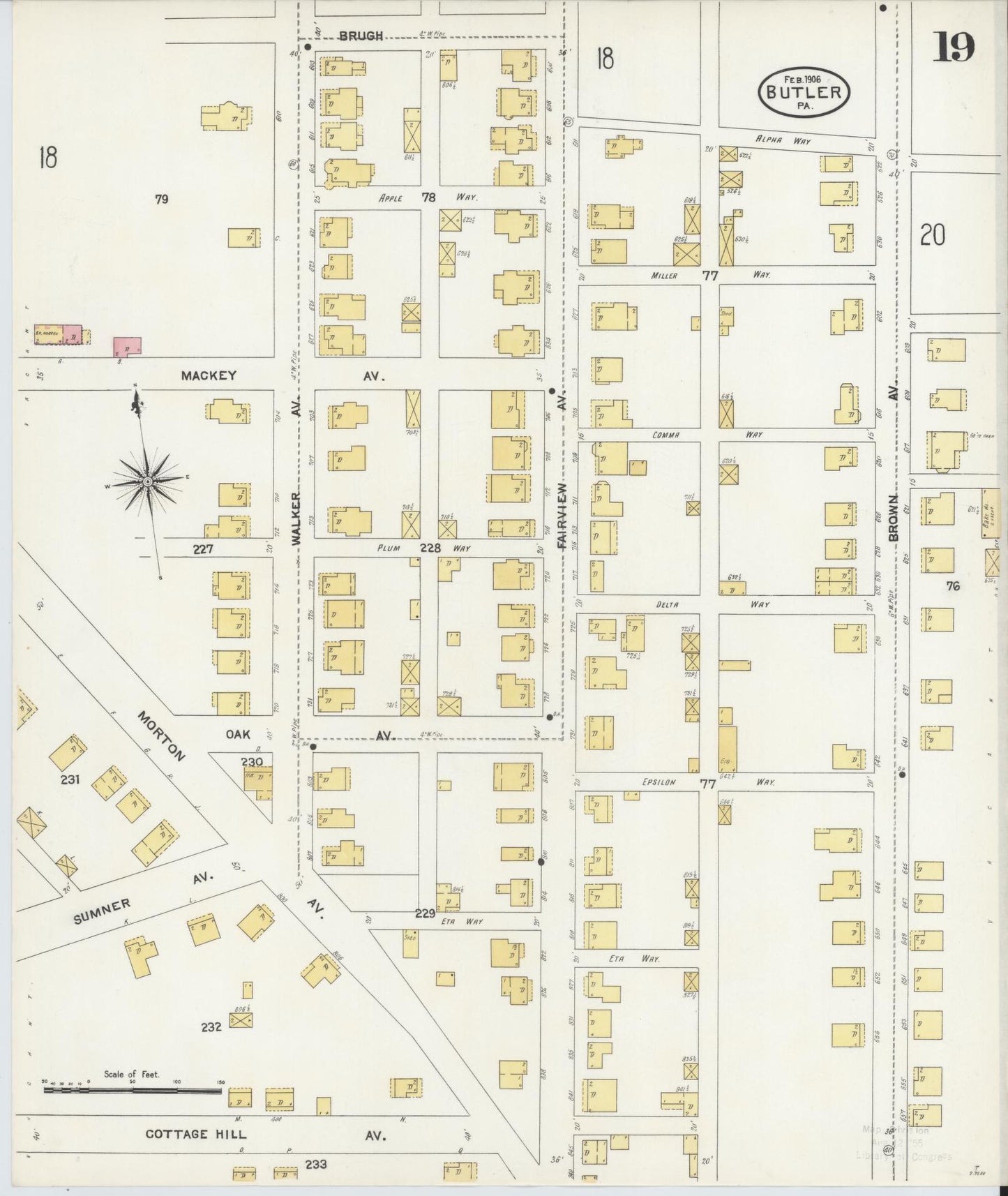 Sanborn Fire Insurance Map from Butler, Butler County, Pennsylvania (1906), Sheet #0019 - Historic Sanborn Fire Insurance Map Print, vintage old map wall art, antique decor, genealogy gift, Pennsylvania Pennsylvania map