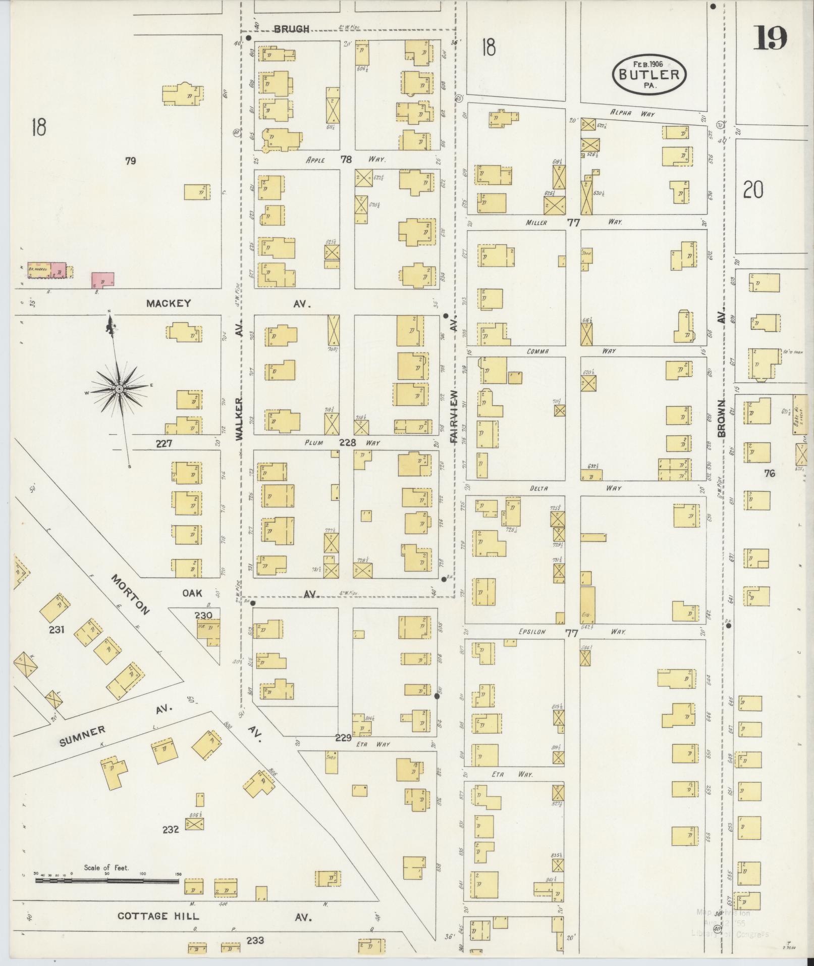 Sanborn Fire Insurance Map from Butler, Butler County, Pennsylvania (1906), Sheet #0019 - Historic Sanborn Fire Insurance Map Print, vintage old map wall art, antique decor, genealogy gift, Pennsylvania Pennsylvania map