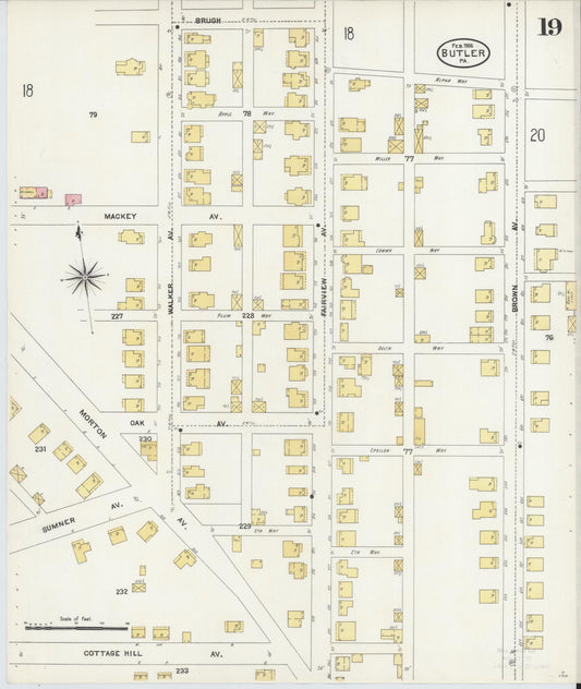 Sanborn Fire Insurance Map from Butler, Butler County, Pennsylvania (1906), Sheet #0019 - Historic Sanborn Fire Insurance Map Print, vintage old map wall art, antique decor, genealogy gift, Pennsylvania Pennsylvania map