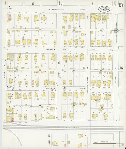 Sanborn Fire Insurance Map from Elwood, Madison County, Indiana (1910), Sheet #0013 - Complete Map Set gallery image, historic Sanborn map, vintage wall art, Indiana Indiana