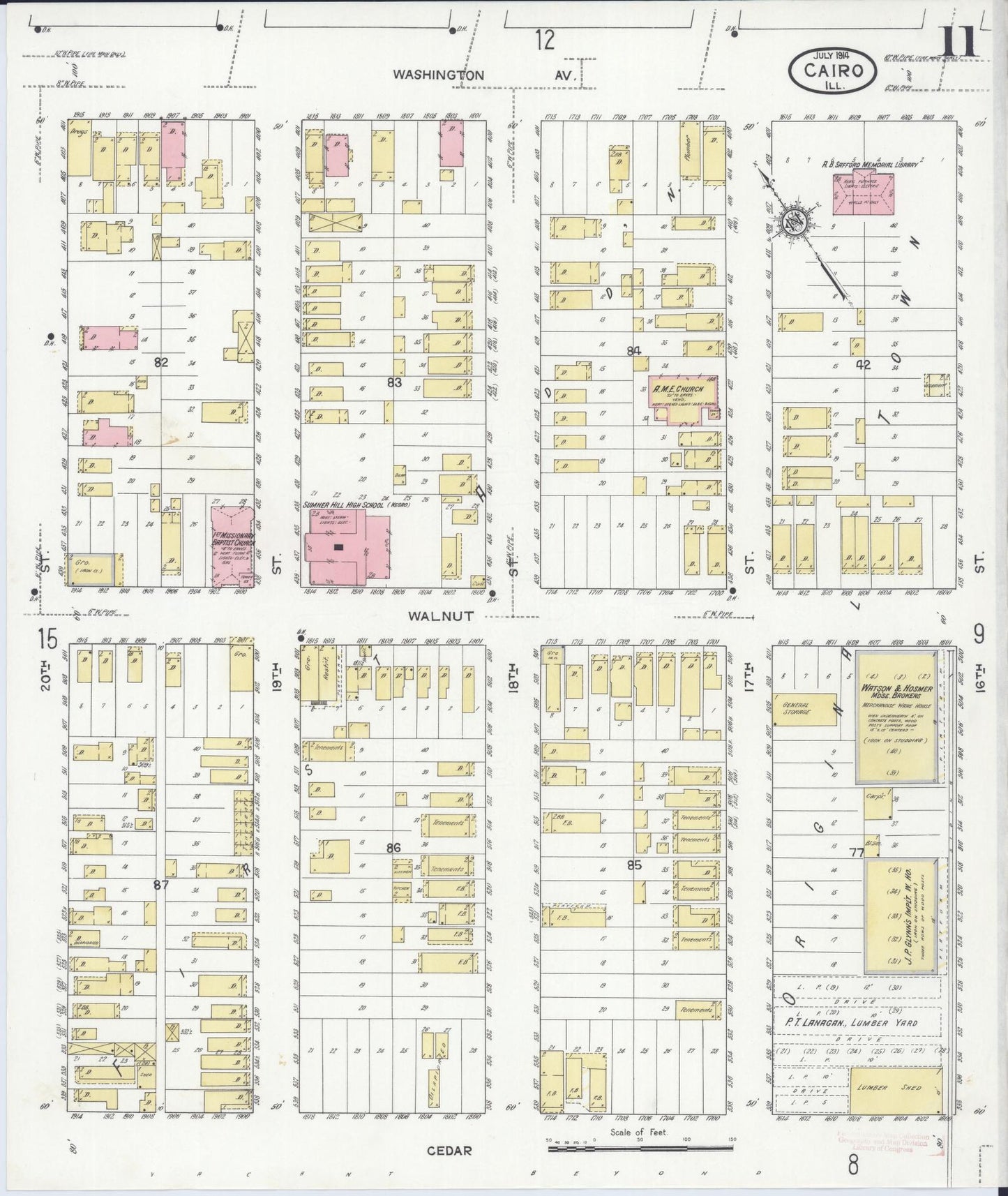 Sanborn Fire Insurance Map from Cairo, Alexander County, Illinois (1914), Sheet #0011 - Complete Map Set gallery image, historic Sanborn map, vintage wall art, Illinois Illinois