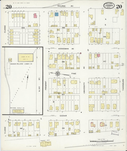 Sanborn Fire Insurance Map from Laramie, Albany County, Wyoming (1924), Sheet #0020 - Historic Sanborn Fire Insurance Map Print, vintage old map wall art, antique decor, genealogy gift, Wyoming Wyoming map
