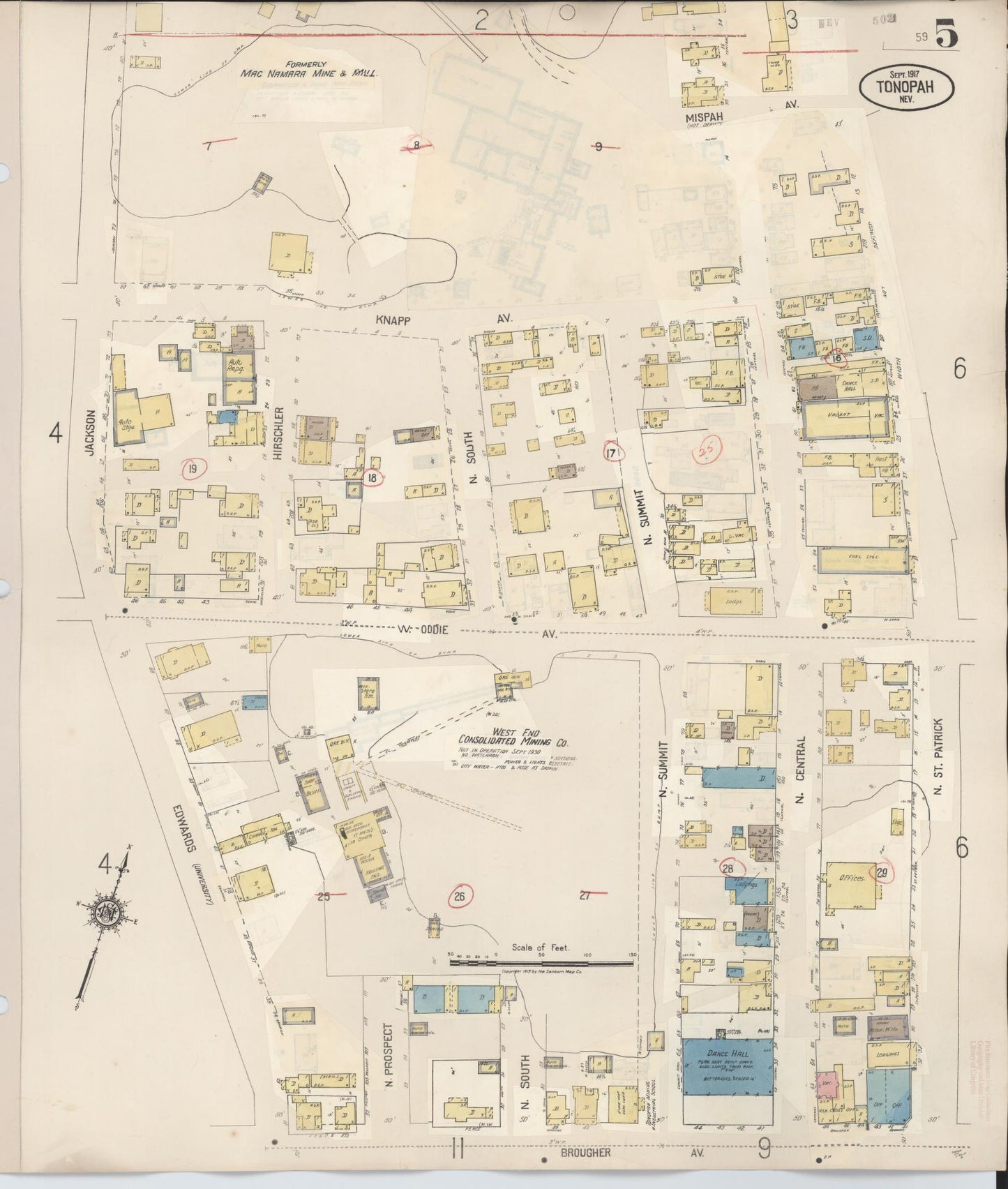 Sanborn Fire Insurance Map from Tonopah, Nye County, Nevada (1941), Sheet #0005 - Complete Map Set gallery image, historic Sanborn map, vintage wall art, Nevada Nevada