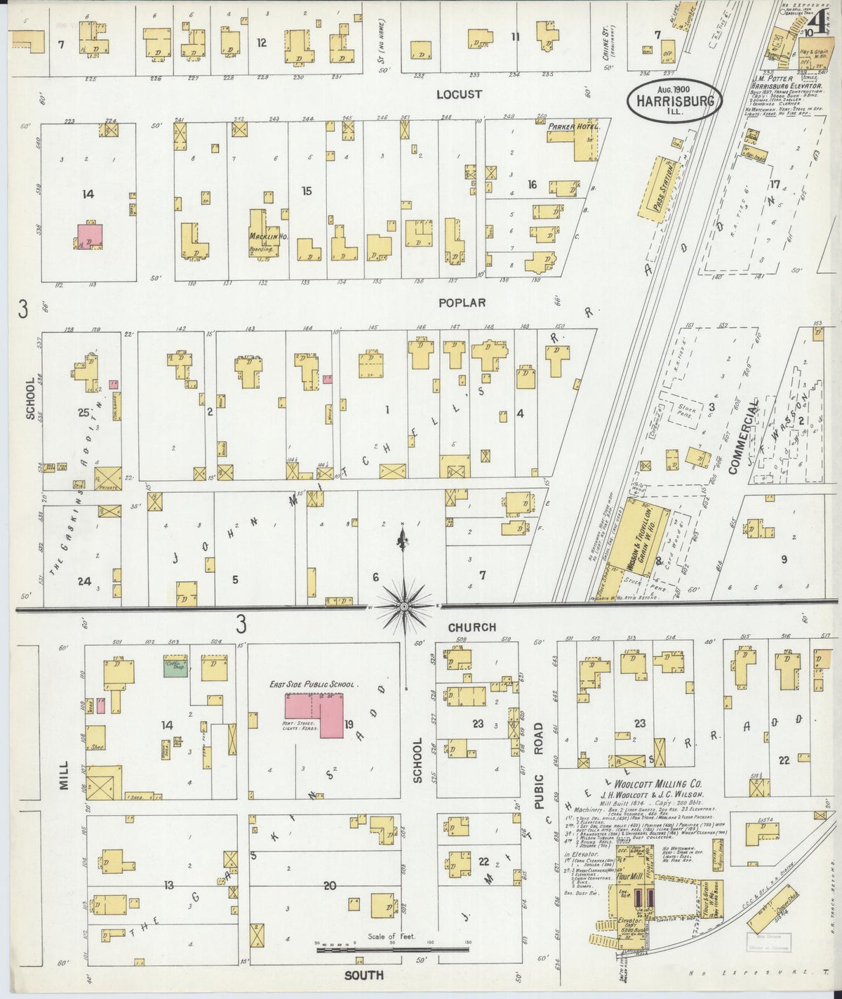 Sanborn Fire Insurance Map from Harrisburg, Saline County, Illinois (1900), Sheet #0004 - Complete Map Set gallery image, historic Sanborn map, vintage wall art, Illinois Illinois