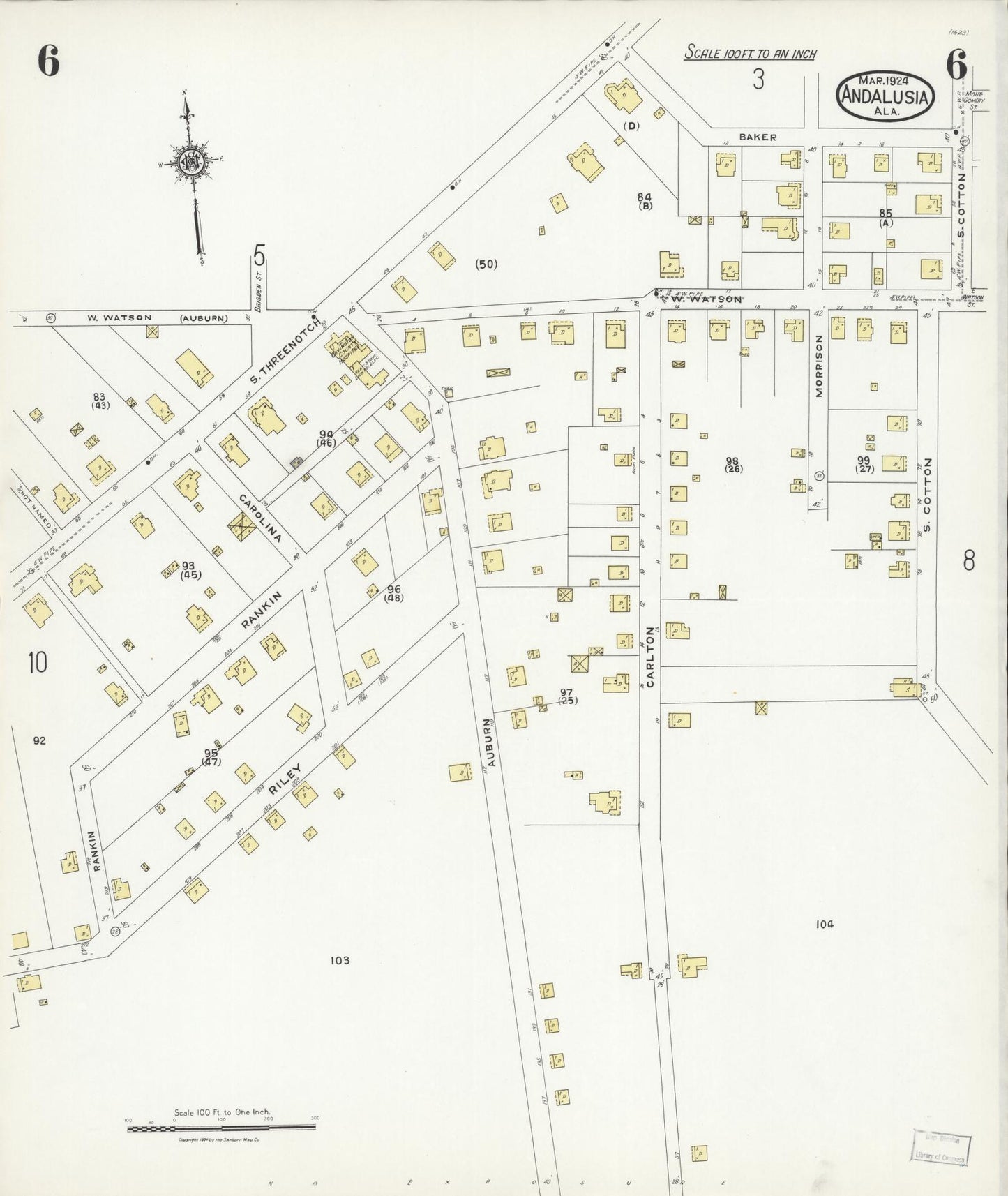 Sanborn Fire Insurance Map from Andalusia, Covington County, Alabama (1924), Sheet #0006 - Complete Map Set gallery image, historic Sanborn map, vintage wall art, Alabama Alabama