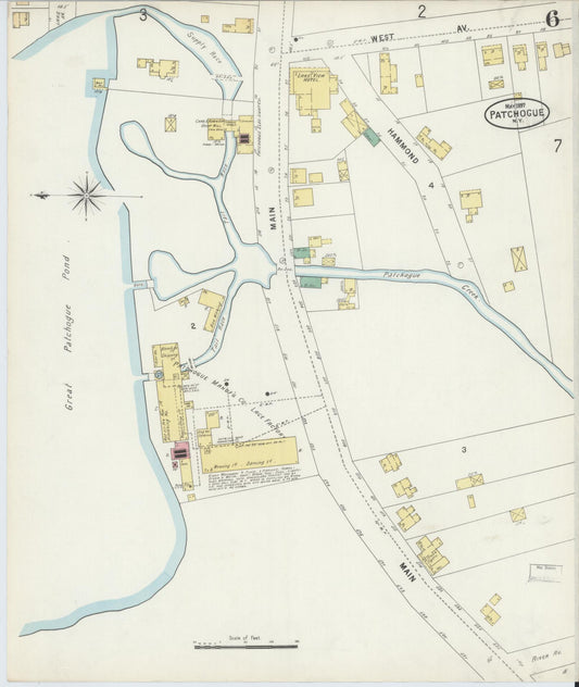 Sanborn Fire Insurance Map from Patchogue, Suffolk County, New York (1897), Sheet #0006 - Historic Sanborn Fire Insurance Map Print, vintage old map wall art, antique decor, genealogy gift, New York New York map