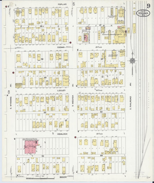 Sanborn Fire Insurance Map from Virginia, Saint Louis County, Minnesota (1910), Sheet #0009 - Historic Sanborn Fire Insurance Map Print, vintage old map wall art, antique decor, genealogy gift, Minnesota Minnesota map