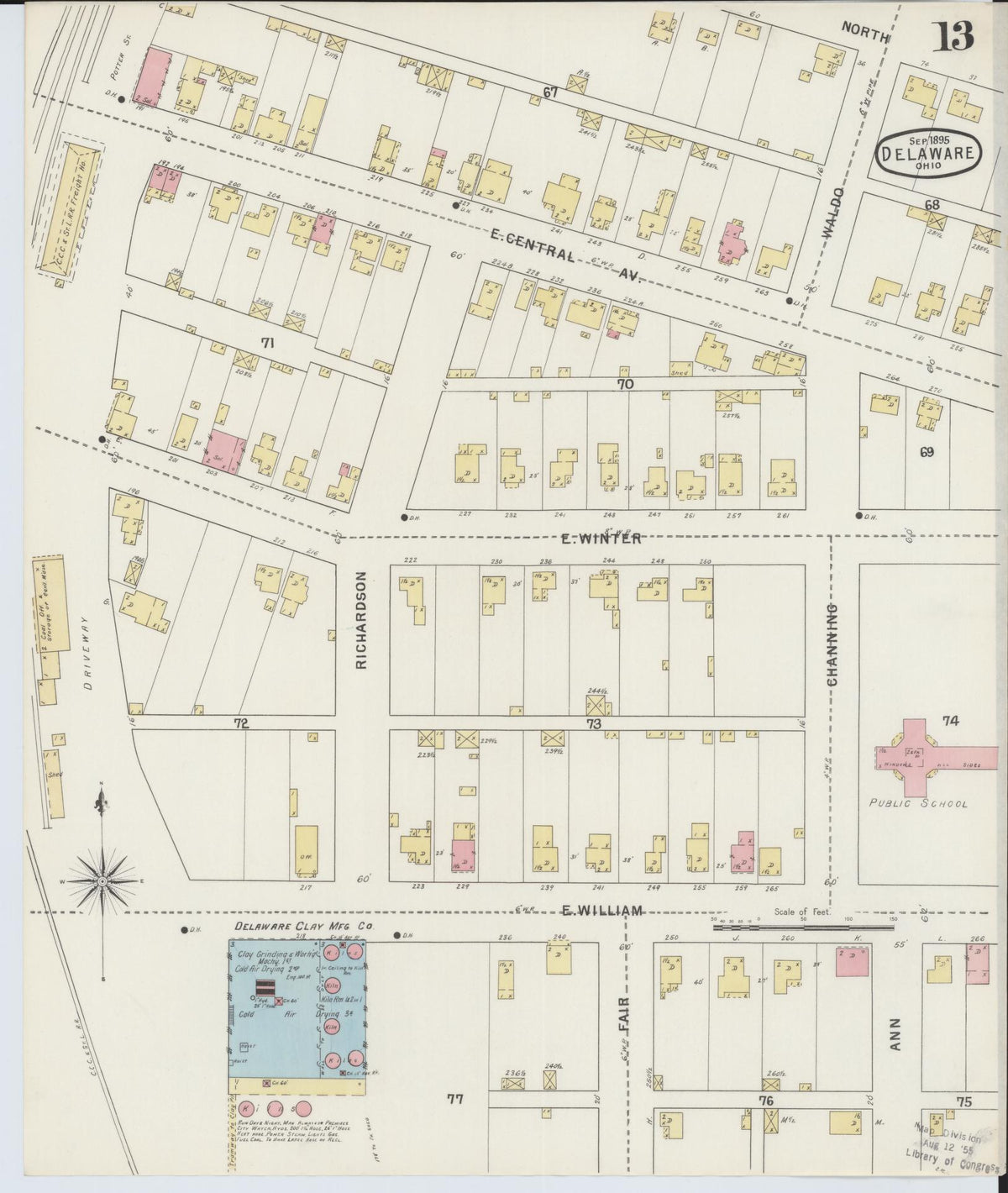 Sanborn Fire Insurance Map from Delaware, Delaware County, Ohio (1895), Sheet #0013 - Historic Sanborn Fire Insurance Map Print, vintage old map wall art, antique decor, genealogy gift, Sanborn Fire Insurance Map from Delaware Delaware map