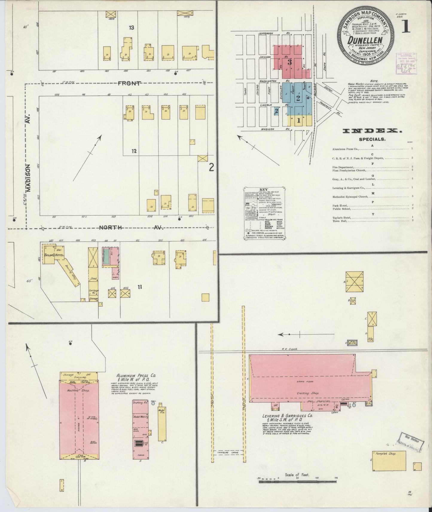 Sanborn Fire Insurance Map from Dunellen, Middlesex County, New Jersey (1905), Sheet #0001 - Historic Sanborn Fire Insurance Map Print, vintage old map wall art, antique decor, genealogy gift, New Jersey New Jersey map