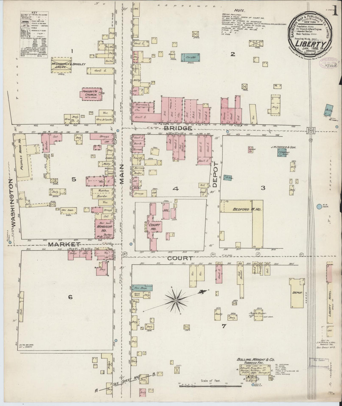 Sanborn Fire Insurance Map from Liberty, Bedford County, Virginia (1886), Sheet #0001 - Complete Map Set gallery image, historic Sanborn map, vintage wall art, Virginia Virginia
