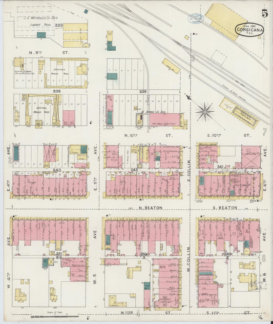 Sanborn Fire Insurance Map from Corsicana, Navarro County, Texas (1894), Sheet #0005 - Historic Sanborn Fire Insurance Map Print, vintage old map wall art, antique decor, genealogy gift, Texas Texas map