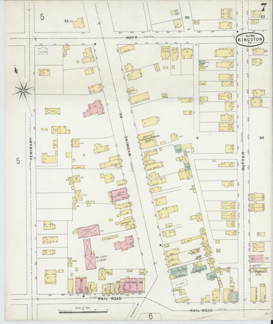Sanborn Fire Insurance Map from Kingston, Luzerne County, Pennsylvania (1896), Sheet #0007 - Historic Sanborn Fire Insurance Map Print, vintage old map wall art, antique decor, genealogy gift, Pennsylvania Pennsylvania map