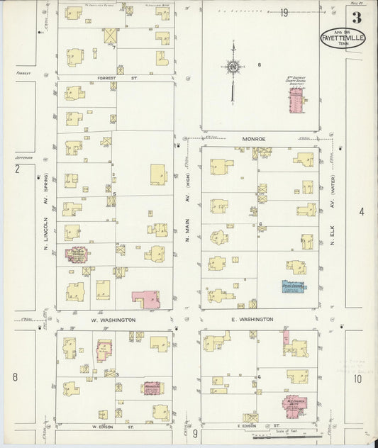 Sanborn Fire Insurance Map from Fayetteville, Lincoln County, Tennessee (1914), Sheet #0003 - Historic Sanborn Fire Insurance Map Print, vintage old map wall art, antique decor, genealogy gift, Tennessee Tennessee map