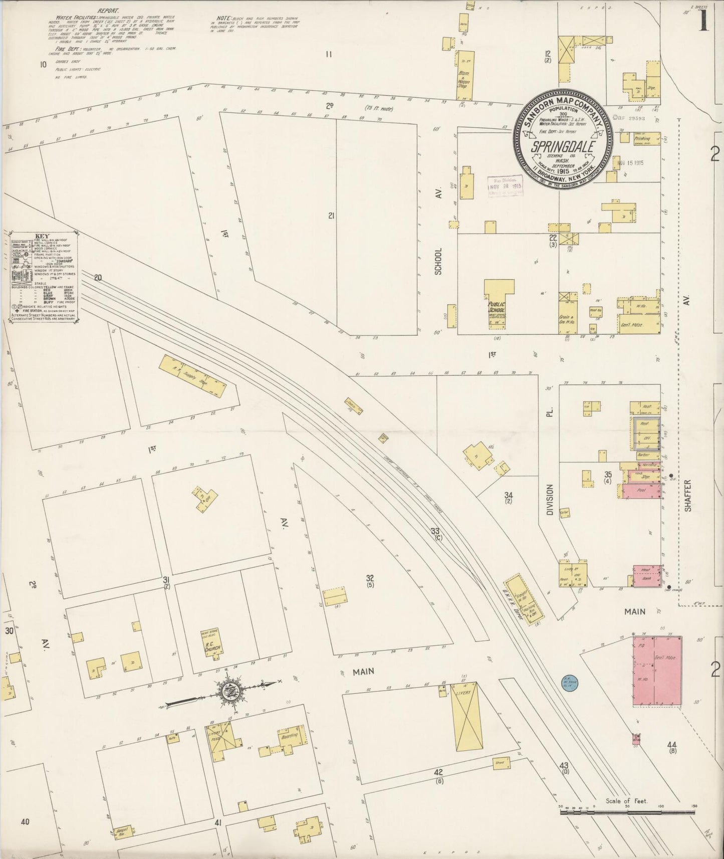 Sanborn Fire Insurance Map from Springdale, Stevens County, Washington (1915), Sheet #0001 - Historic Sanborn Fire Insurance Map Print, vintage old map wall art, antique decor, genealogy gift, Washington Washington map
