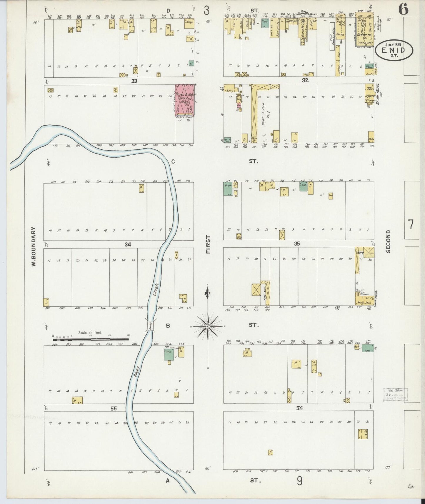 Sanborn Fire Insurance Map from Enid, Garfield County, Oklahoma (1898), Sheet #0006 - Complete Map Set gallery image, historic Sanborn map, vintage wall art, Oklahoma Oklahoma