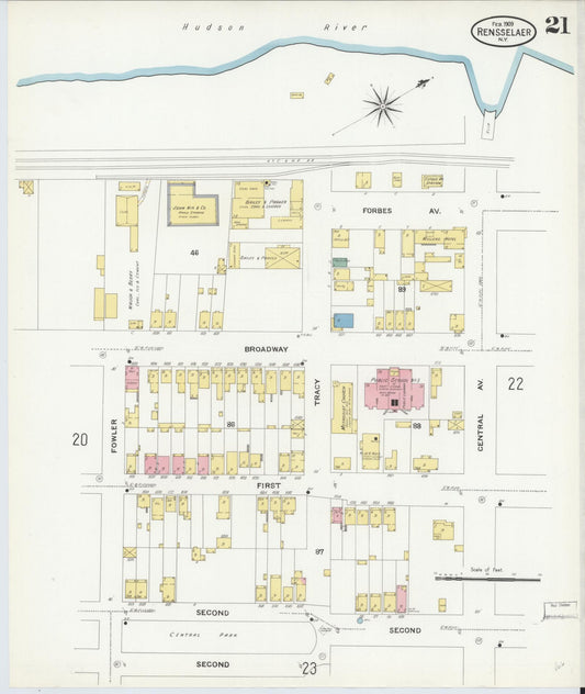Sanborn Fire Insurance Map from Rensselaer, Rensselaer County, New York (1909), Sheet #0021 - Historic Sanborn Fire Insurance Map Print, vintage old map wall art, antique decor, genealogy gift, New York New York map