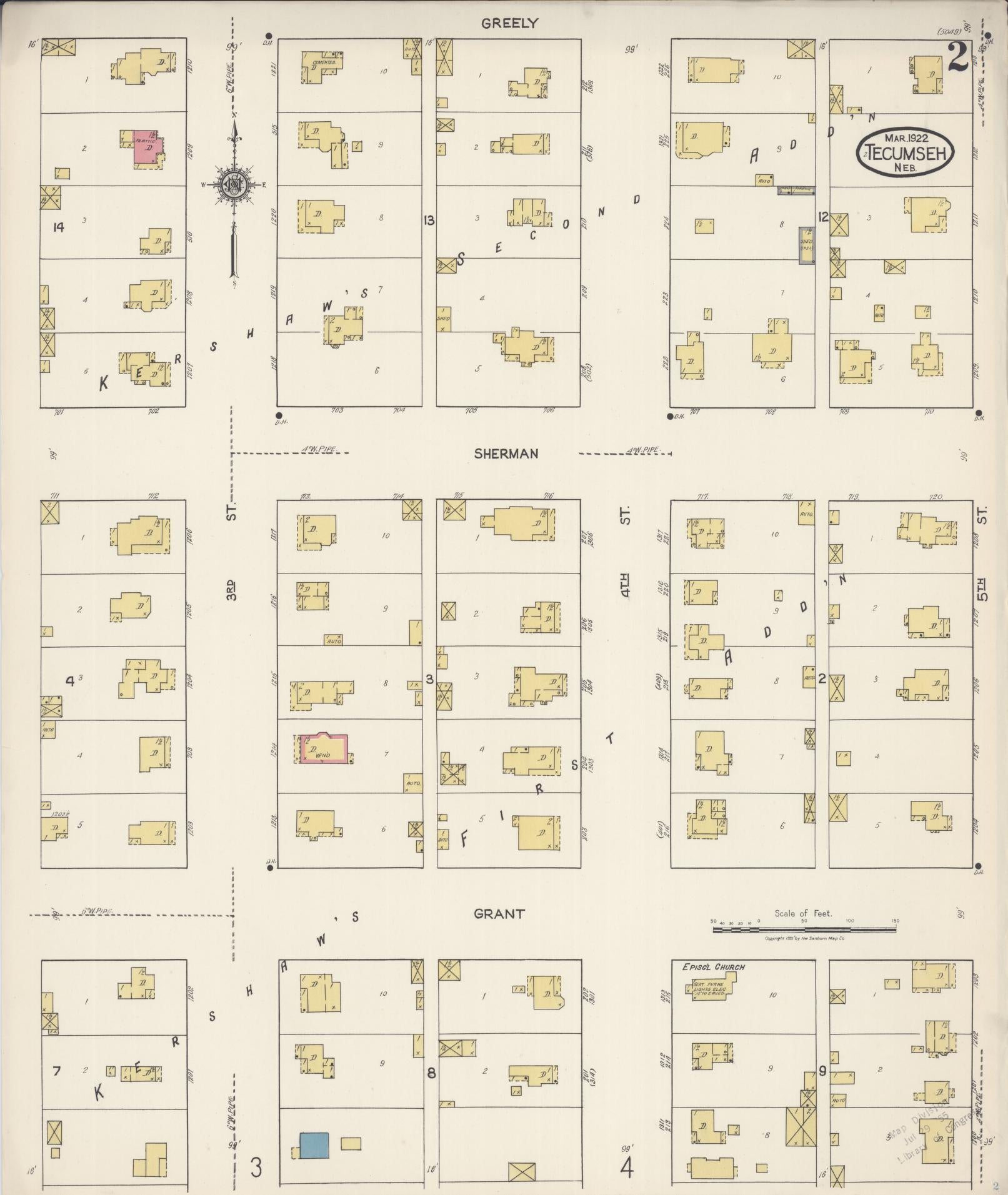 Sanborn Fire Insurance Map from Tecumseh, Johnson County, Nebraska (1922), Sheet #0002 - Historic Sanborn Fire Insurance Map Print, vintage old map wall art, antique decor, genealogy gift, Nebraska Nebraska map