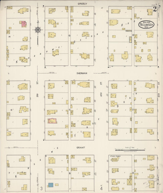 Sanborn Fire Insurance Map from Tecumseh, Johnson County, Nebraska (1922), Sheet #0002 - Historic Sanborn Fire Insurance Map Print, vintage old map wall art, antique decor, genealogy gift, Nebraska Nebraska map