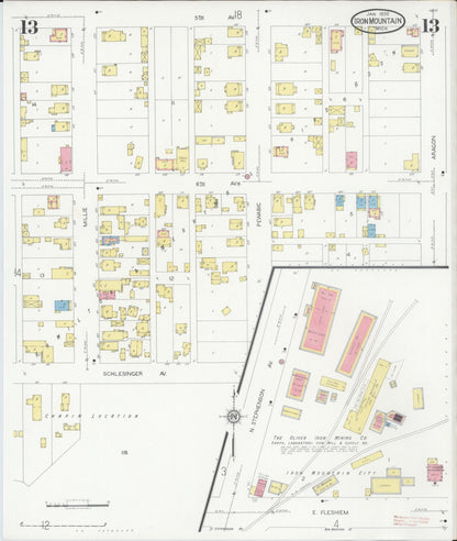 Sanborn Fire Insurance Map from Iron Mountain, Dickinson County, Michigan (1930), Sheet #0013 - Complete Map Set gallery image, historic Sanborn map, vintage wall art, Michigan Michigan