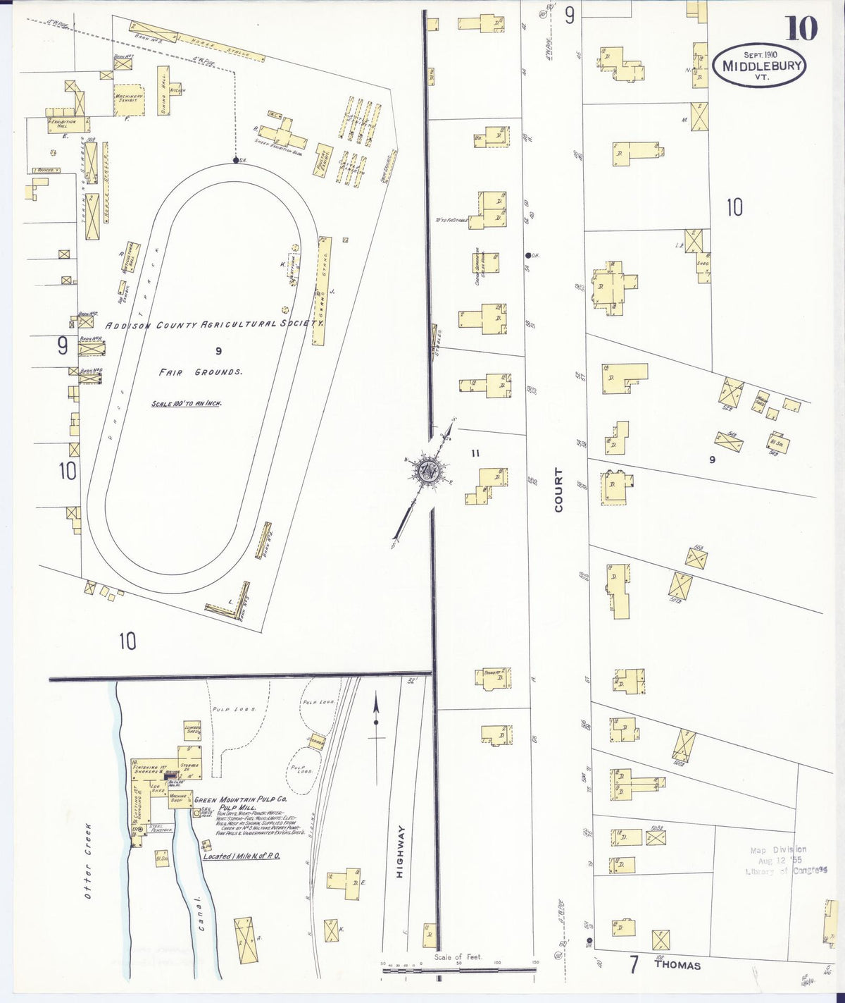 Sanborn Fire Insurance Map from Middlebury, Addison County, Vermont (1910), Sheet #0010 - Complete Map Set gallery image, historic Sanborn map, vintage wall art, Vermont Vermont