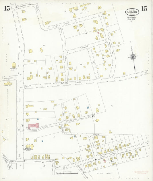 Sanborn Fire Insurance Map from Lenox, Berkshire County, Massachusetts (1939), Sheet #0015 - Historic Sanborn Fire Insurance Map Print, vintage old map wall art, antique decor, genealogy gift, Massachusetts Massachusetts map
