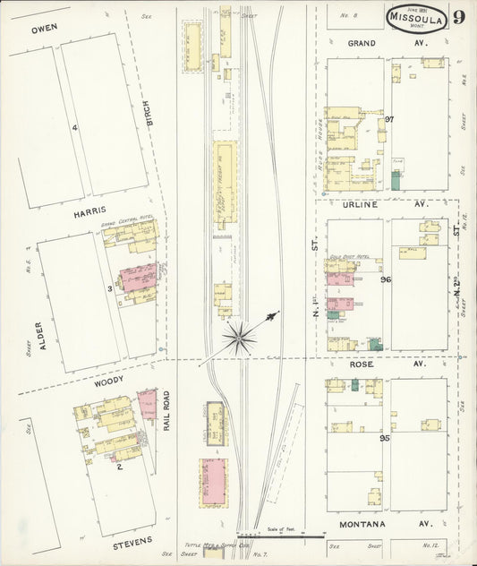 Sanborn Fire Insurance Map from Missoula, Missoula County, Montana (1891), Sheet #0009 - Historic Sanborn Fire Insurance Map Print, vintage old map wall art, antique decor, genealogy gift, Montana Montana map