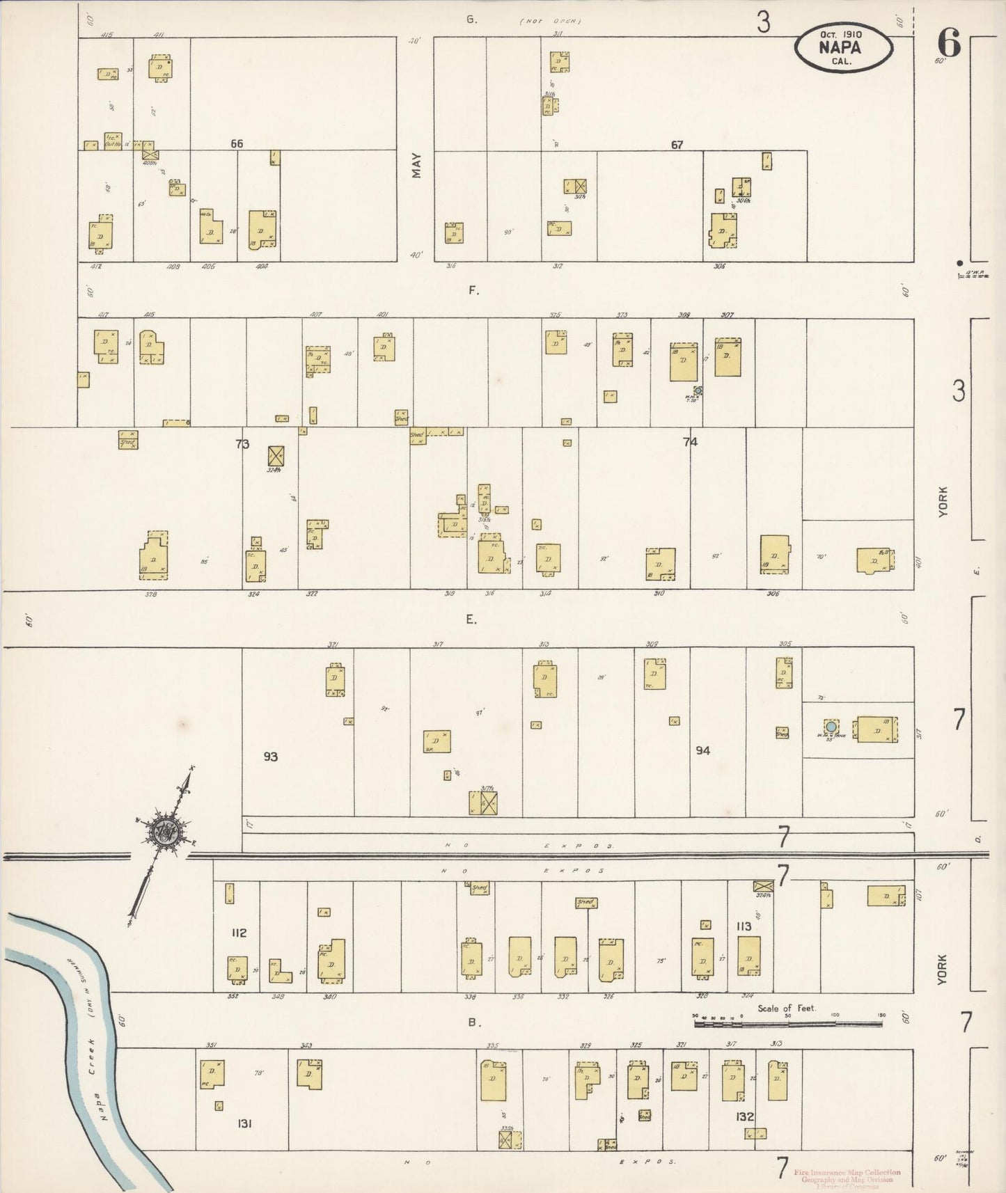 Sanborn Fire Insurance Map from Napa, Napa County, California (1910), Sheet #0006 - Historic Sanborn Fire Insurance Map Print, vintage old map wall art, antique decor, genealogy gift, California California map