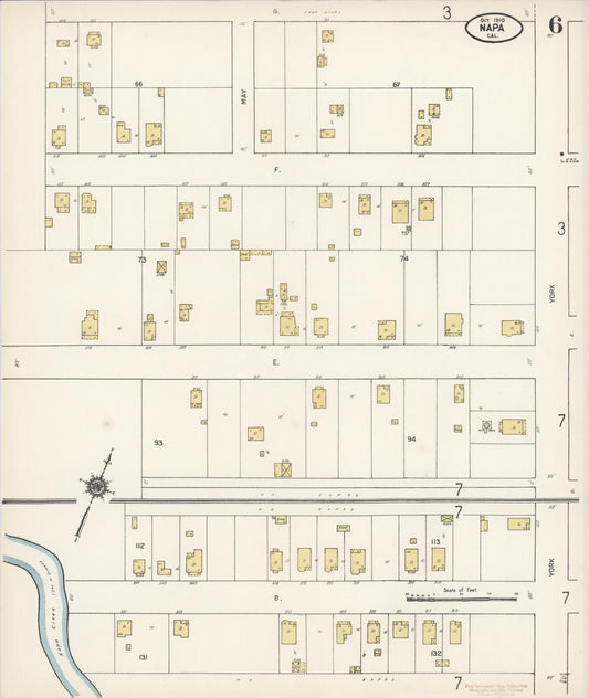 Sanborn Fire Insurance Map from Napa, Napa County, California (1910), Sheet #0006 - Historic Sanborn Fire Insurance Map Print, vintage old map wall art, antique decor, genealogy gift, California California map
