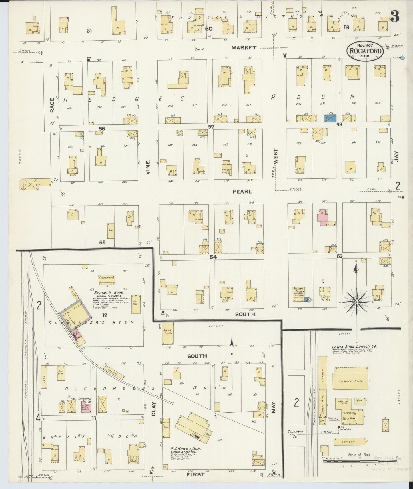 Sanborn Fire Insurance Map from Rockford, Mercer County, Ohio (1907), Sheet #0003 - Complete Map Set gallery image, historic Sanborn map, vintage wall art, Ohio Ohio