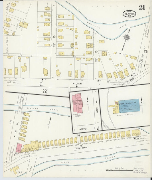 Sanborn Fire Insurance Map from Newark, Licking County, Ohio (1912), Sheet #0021 - Historic Sanborn Fire Insurance Map Print, vintage old map wall art, antique decor, genealogy gift, Ohio Ohio map
