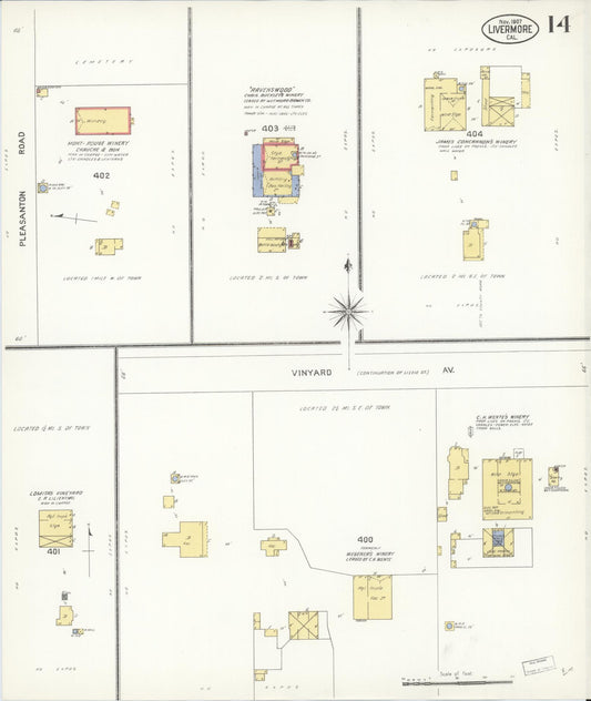 Sanborn Fire Insurance Map from Livermore, Alameda County, California (1907), Sheet #0014 - Historic Sanborn Fire Insurance Map Print, vintage old map wall art, antique decor, genealogy gift, California California map